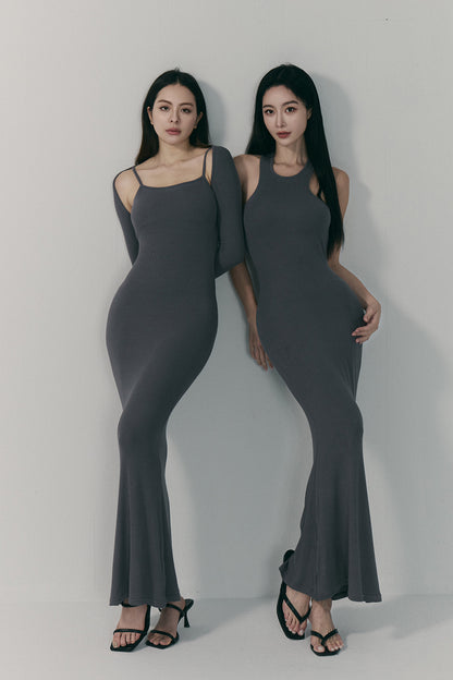 ELEGANT RIB KNIT RIBBED MAXI BRA DRESS