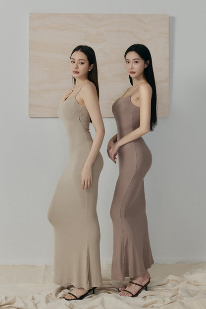 ELEGANT RIB KNIT RIBBED MAXI BRA DRESS