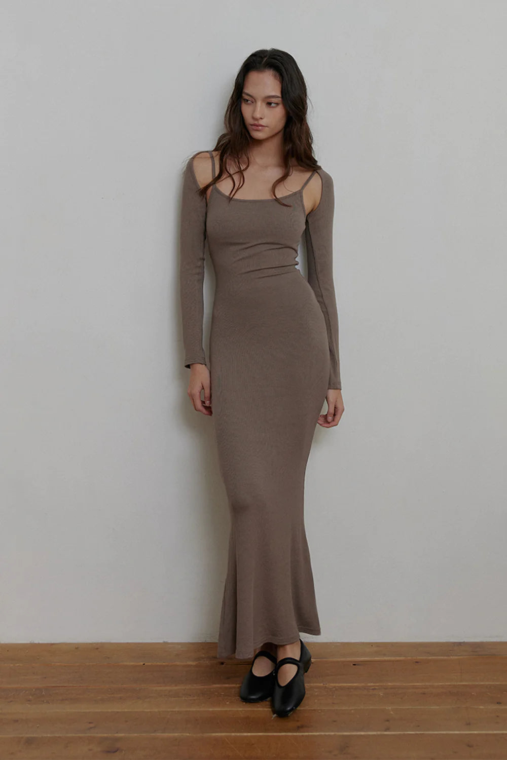 ELEGANT RIB KNIT RIBBED MAXI BRA DRESS