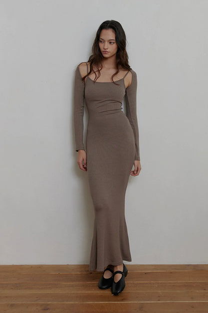 ELEGANT RIB KNIT RIBBED MAXI BRA DRESS