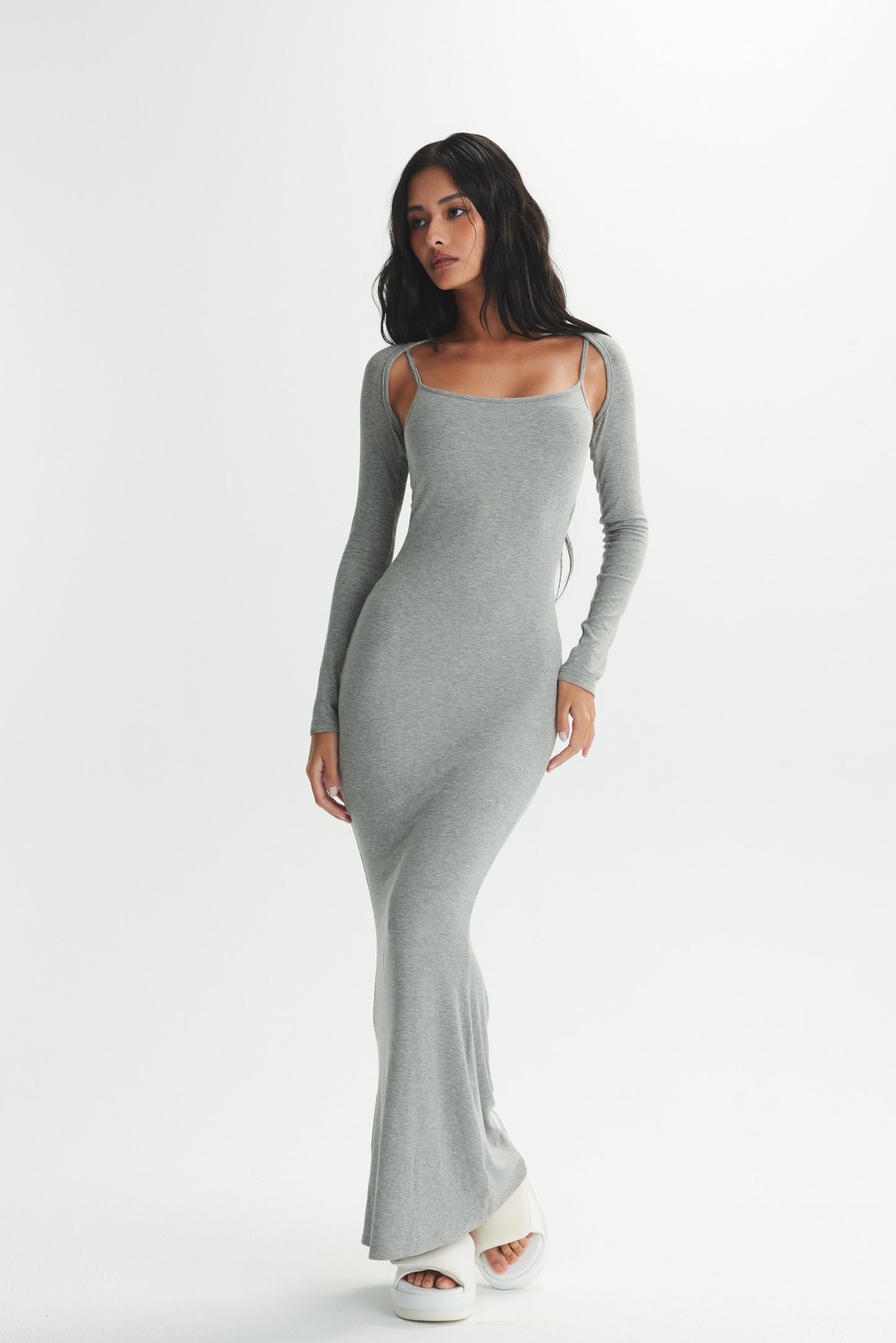 ELEGANT RIB KNIT RIBBED MAXI BRA DRESS