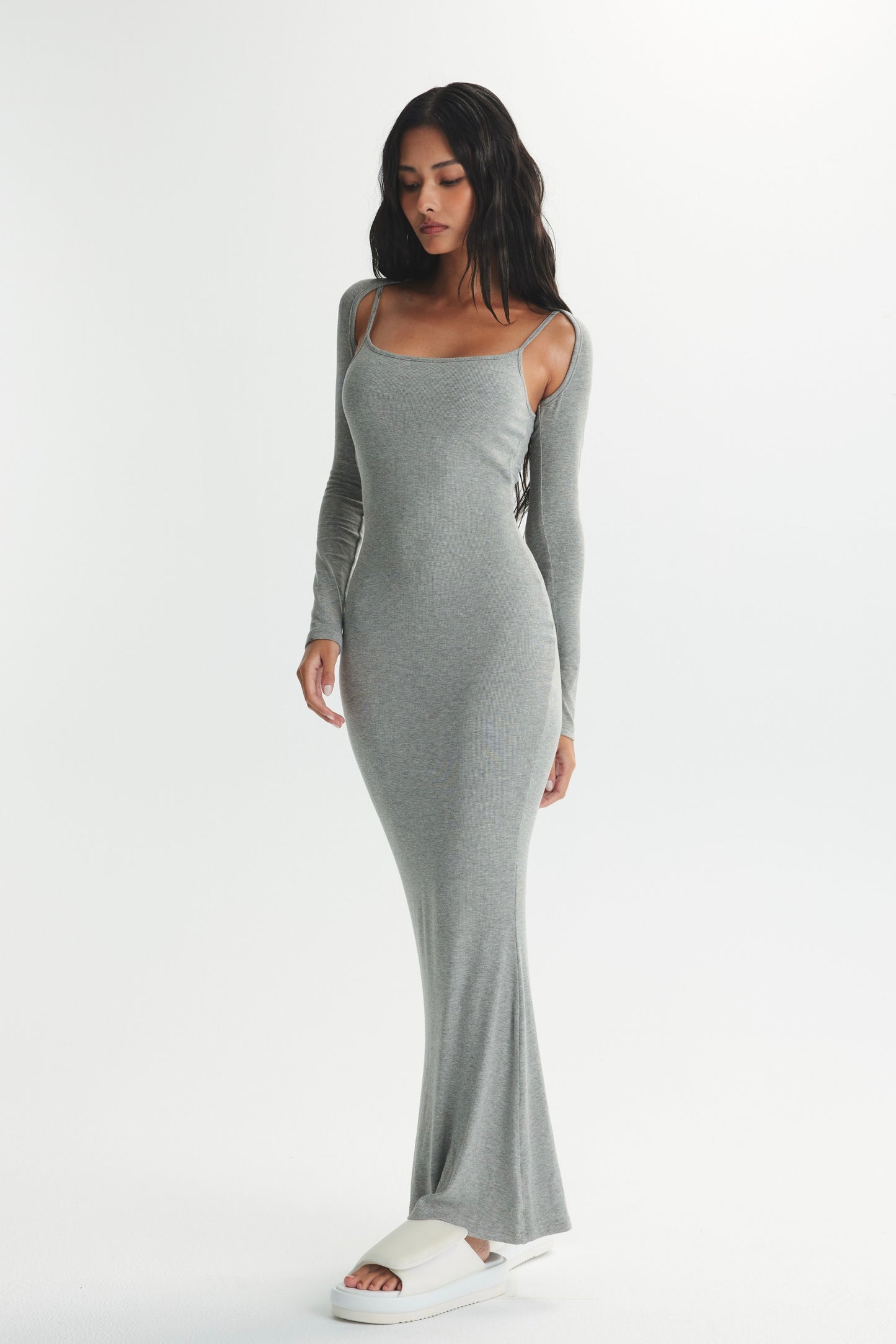 ELEGANT RIB KNIT RIBBED MAXI BRA DRESS