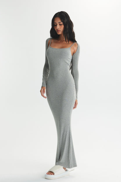 ELEGANT RIB KNIT RIBBED MAXI BRA DRESS