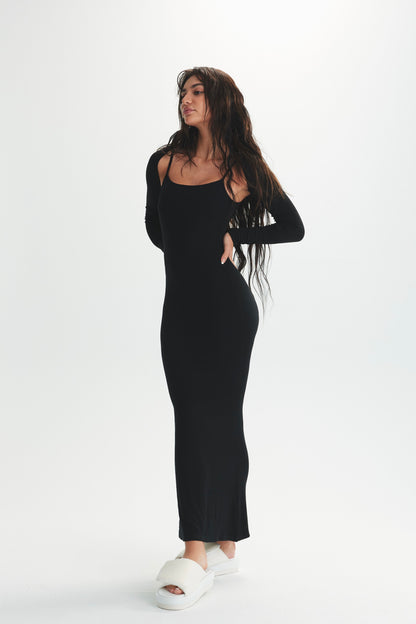 ELEGANT RIB KNIT RIBBED MAXI BRA DRESS