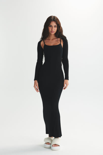 ELEGANT RIB KNIT RIBBED MAXI BRA DRESS