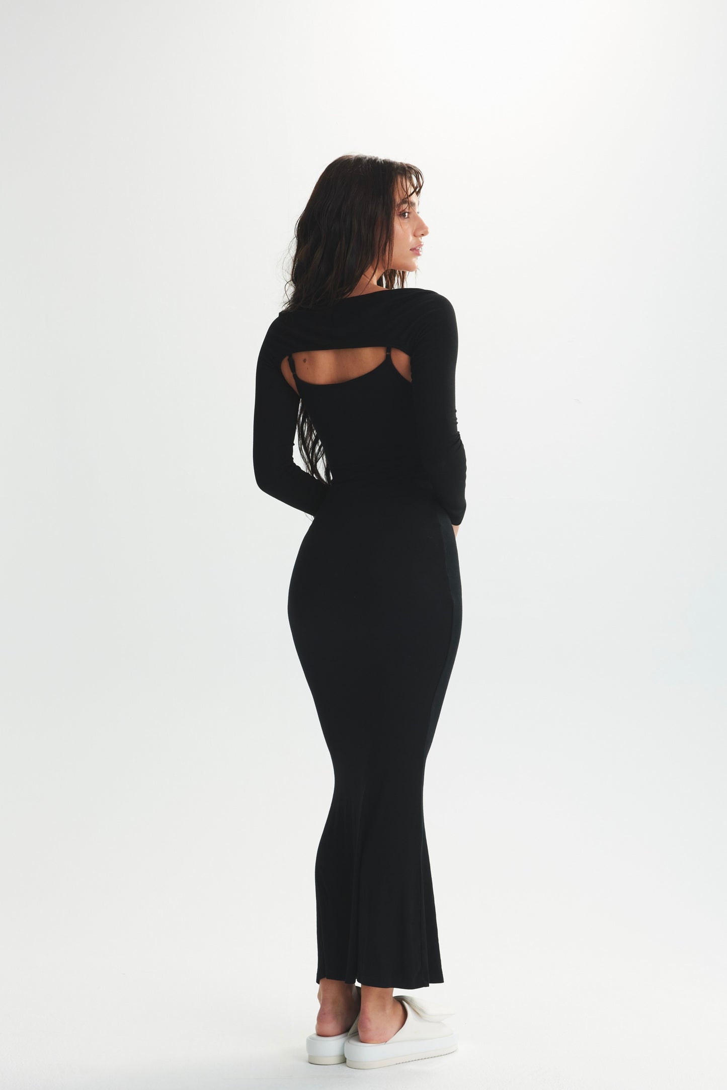 ELEGANT RIB KNIT RIBBED MAXI BRA DRESS