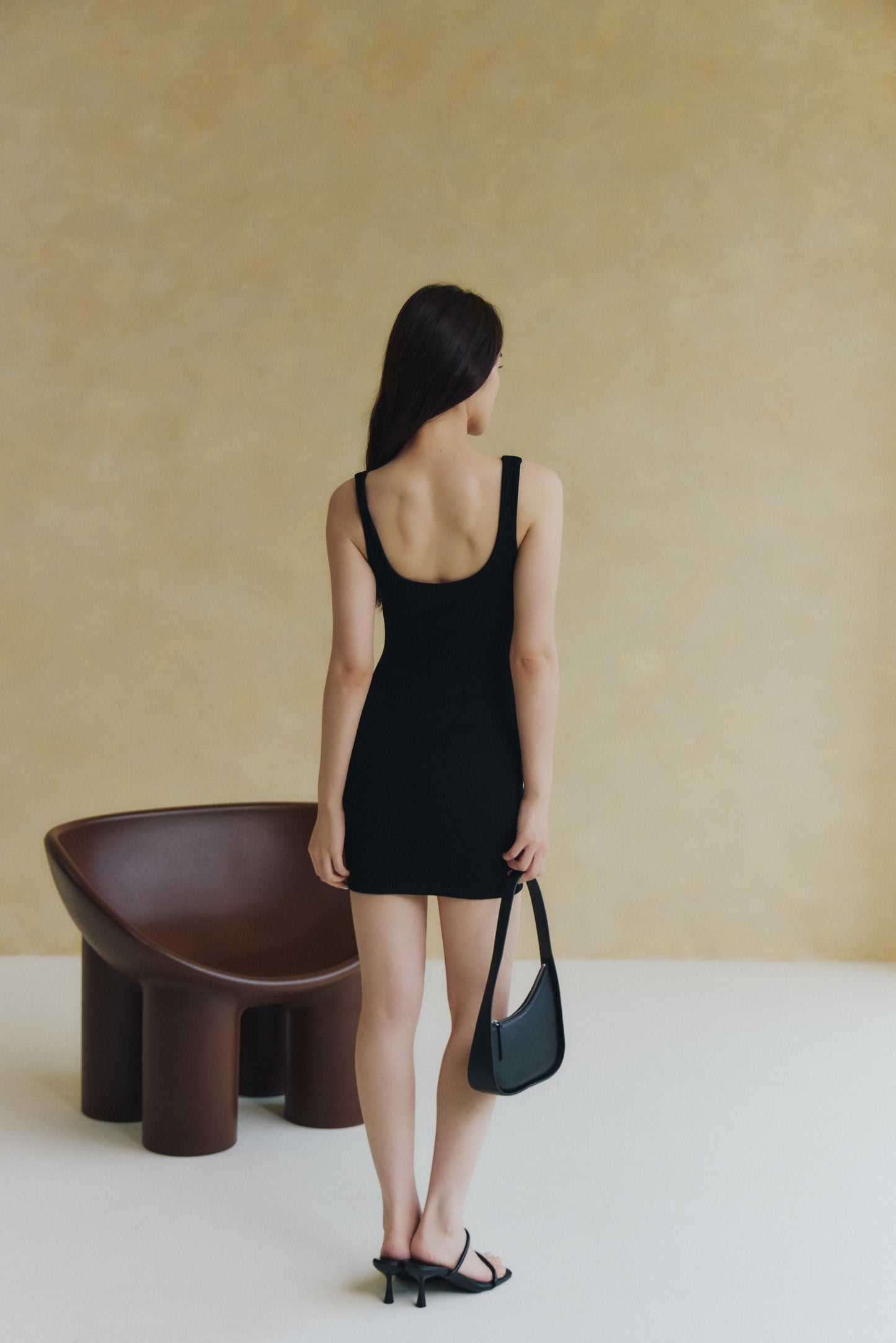 [SAMPLE] ELEGANT RIB KNIT WIDE STRAP MINI BRA DRESS