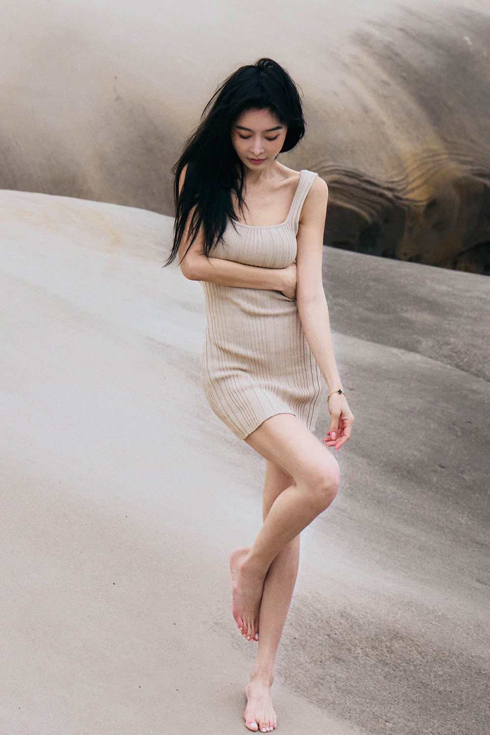 WIDE RIBBED KNIT MINI BRA DRESS