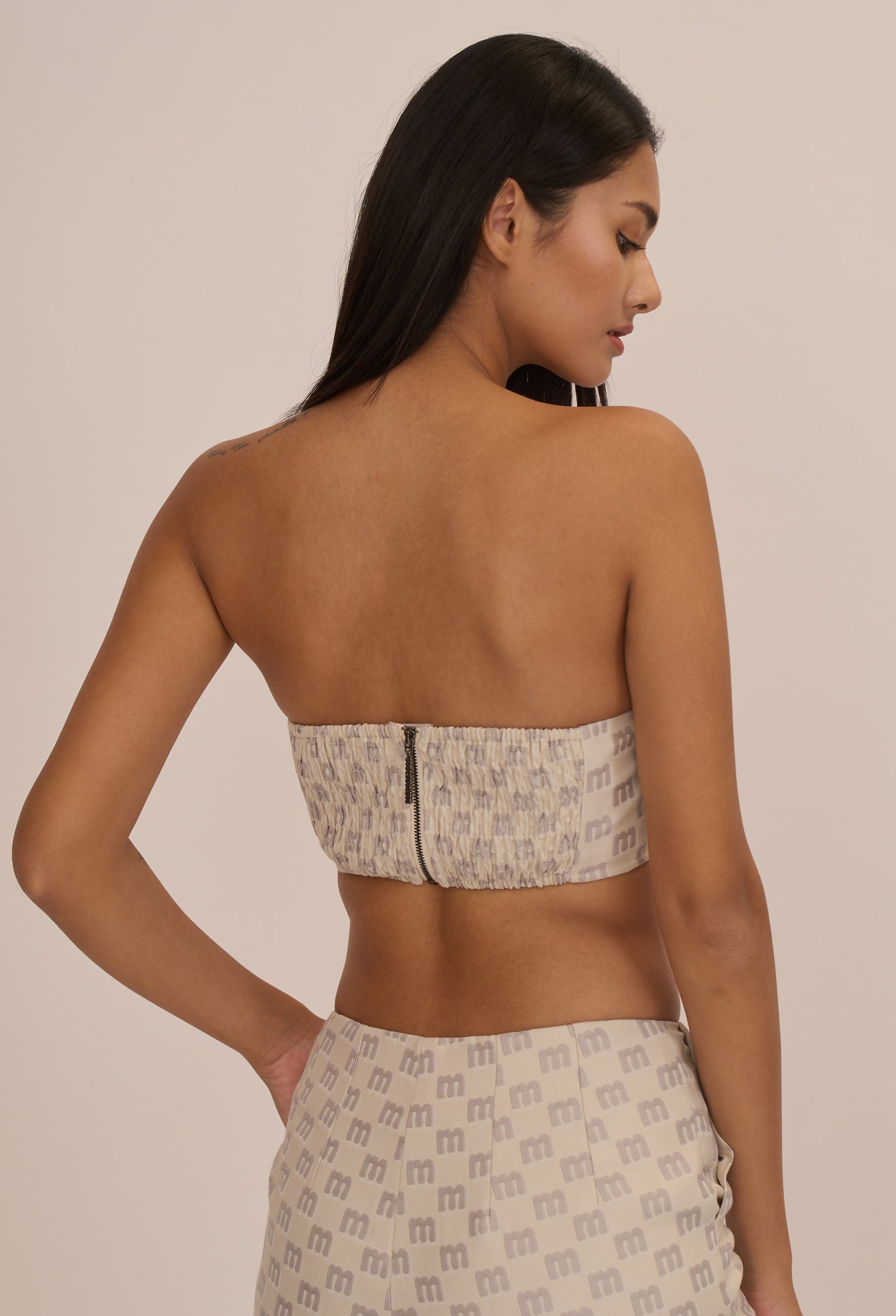 MONOGRAM JACQUARD BANDEAU BRA TOP